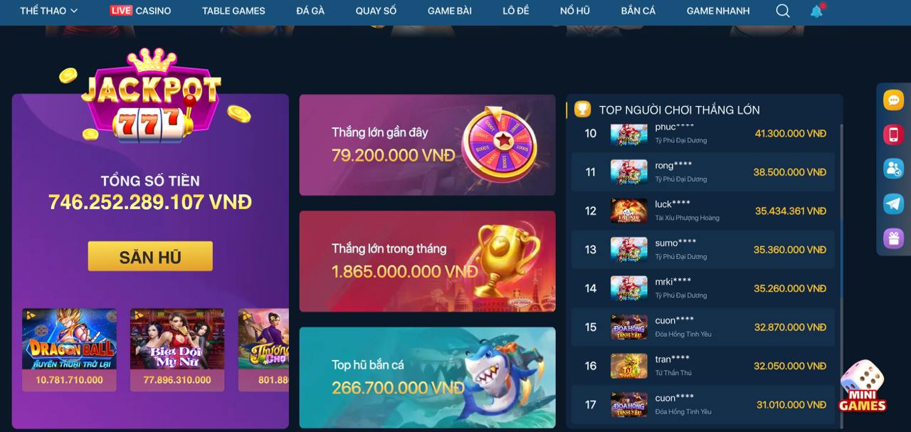 Ảnh chụp màn hình game Jackpot đặc sắc trên ứng dụng Winbet
